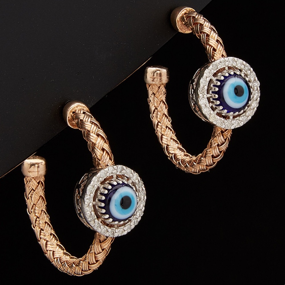 Meshmerise 18K Rose Gold Evil Eye 🧿 Hoop Earrings